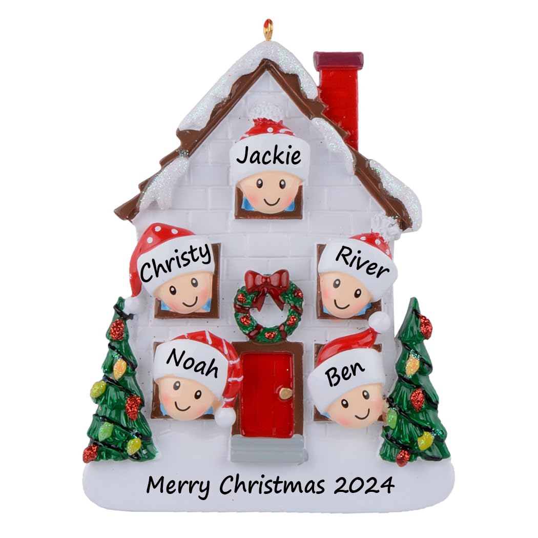 House Family of 5 Christmas Ornament - Personalized Family of 5 Ornament 2025 - First Christmas in New Home Ornaments - Unique Keepsake Gift for Tree Decorations