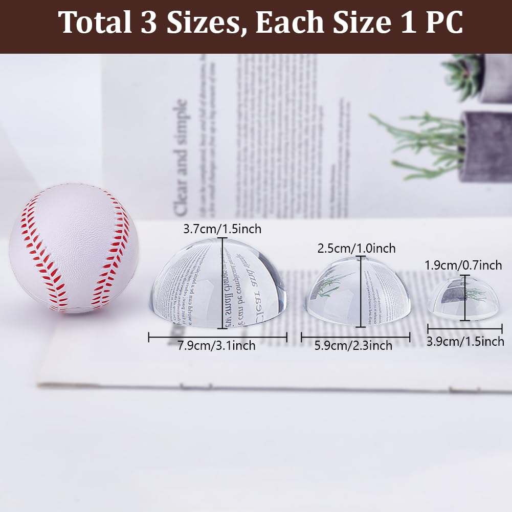 PH PandaHall 3pcs Crystal Dome Paperweight Glass Paperweight Magnifying Round Glass Block Office Desktop Accessories Funny Office Keepsake Gift Tabletop Dector for Reading Home 1.5/2.3/3.1 inch