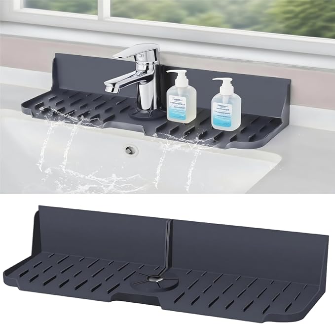 Sink Splash Guard Behind Faucet, Silicone Sink Faucet Drying Mat & Dish Soap