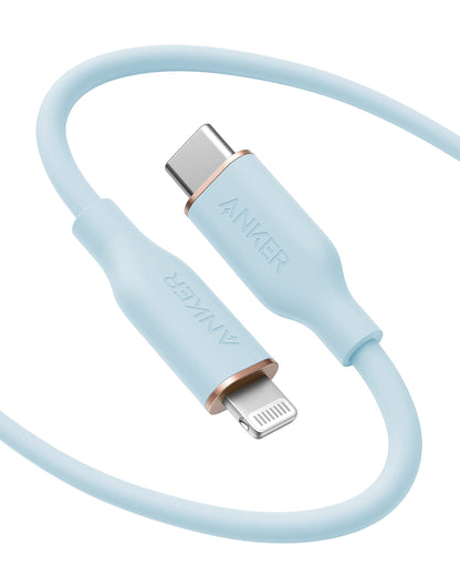 Anker USB C to Lightning Cable, MFi Certified Powerline III Flow Silicone Charging Cable for iPhone 13 13 Pro (Cloud White, 6ft)