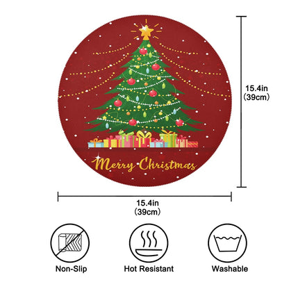 6 Pack Round Placemats Christmas Tree with Gift Boxes Table Mats Heat-Resistant Stain Resistant Anti-Skid Washable Placemats 15.4 Inch