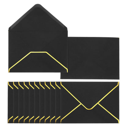 PATIKIL 100 Pack A6 Envelopes, 4x6 Card V Flap Envelope Round Edge Small Valentine Envelopes Self Seal with Gold Border for Office Wedding Card Invitations Graduation Party Gift, Black