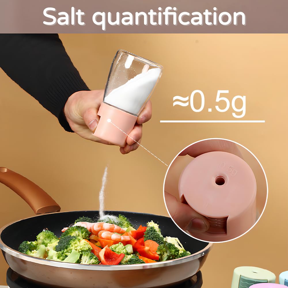 DONGKER Salt Pepper Shakers,4 PCS Precise Quantitative Push Spice Jars Press Type Salt Dispenser for Kitchen Daily Cooking