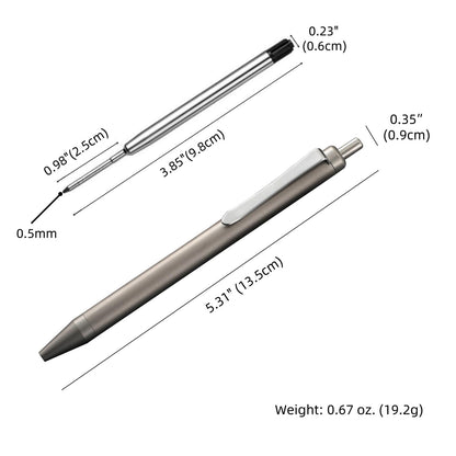 Grey Titanium Alloy Ballpoint Pen Retractable Lightweight EDC Pen with Pocket Clip Compatible with Parker Style Refill with 3 Extra Refills in Gift Box (LA035)