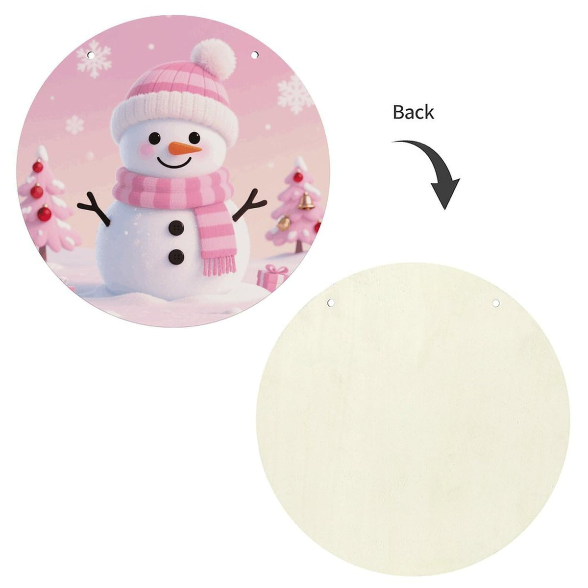 Pink Cute Snowman Welcome Sign for Front Door Wooden Wreaths