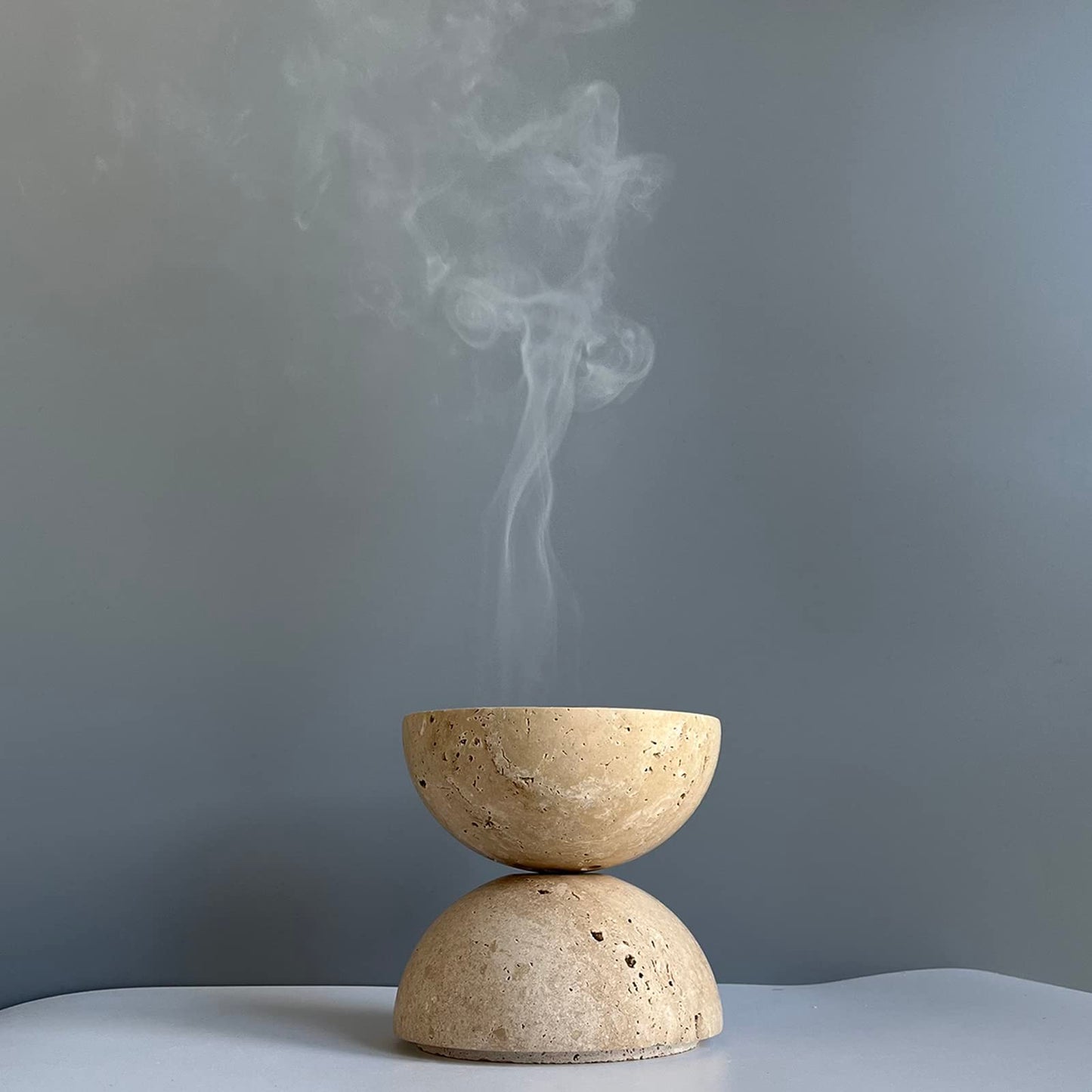 SAIDKOCC 9 Holes Handmade Natural Marble Round Incense Burner Holder for Meditation Decorative Room/Kitchen/Coffee Shop (Beige Travertine Stone)