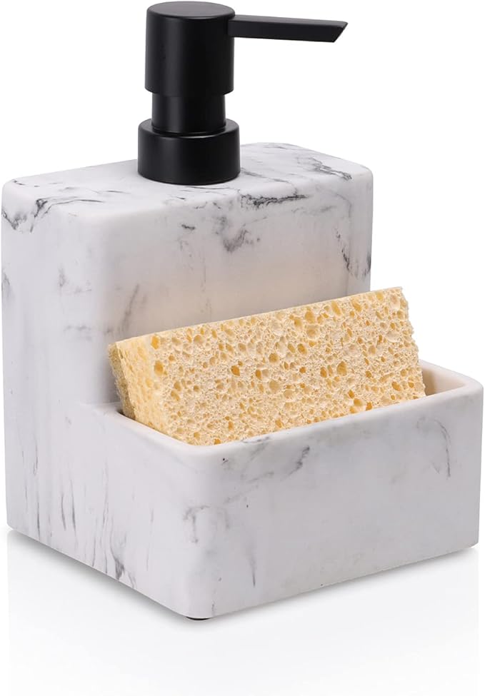 zccz Soap Dispenser with Sponge Holder, Marble Look Liquid Hand and Dish Soap