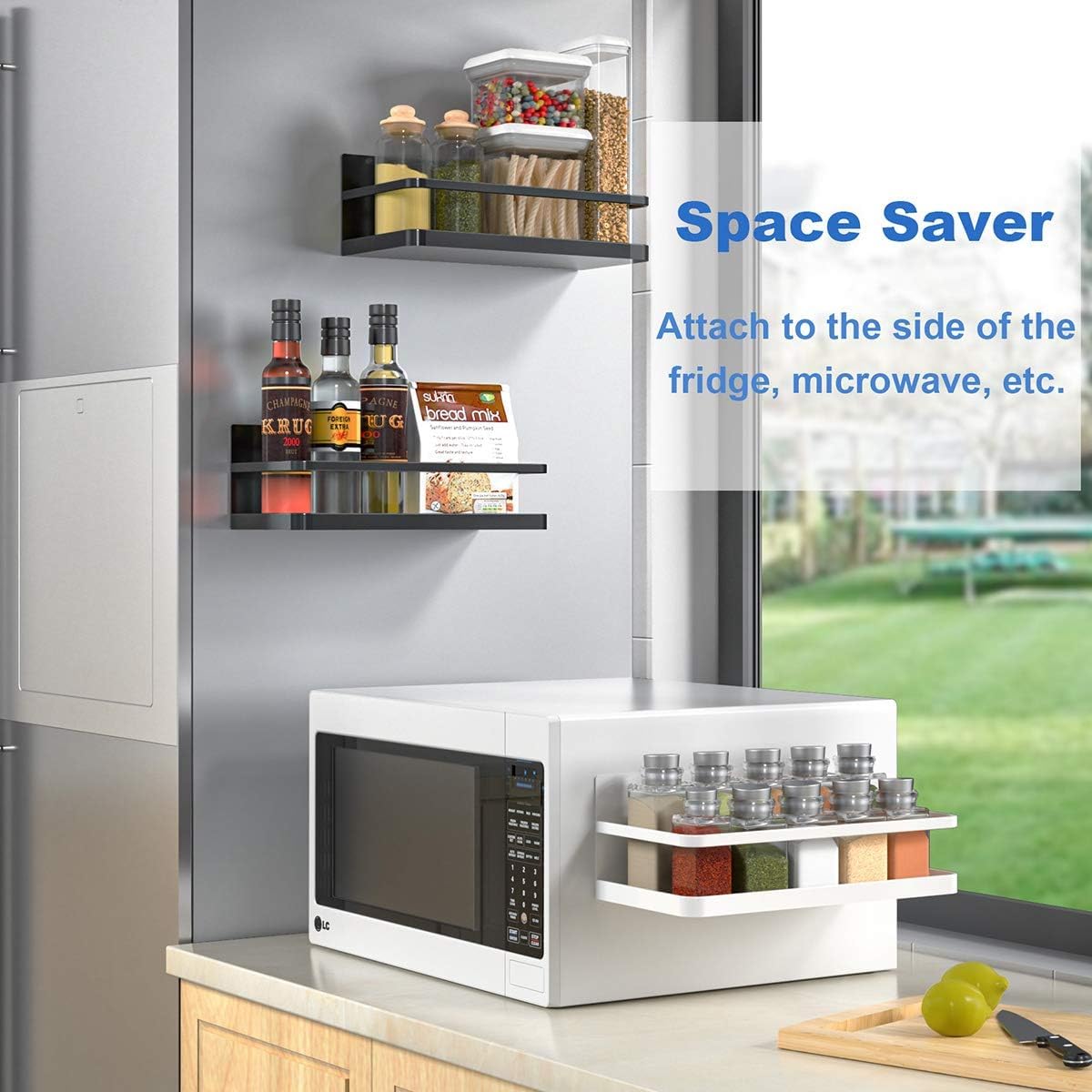 PUCOLINA Magnetic Spice Rack for Refrigerator, Magnetic Spice Storage Rack Organizer for Fridge, Perfect Space Saver for Small Kitchen/Apartment (2, White)