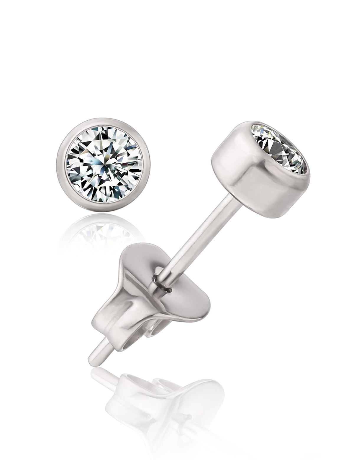Limerencia G23 Pure Titanium Earrings F136 Implant Grade Titanium Studs 20G Hypoallergenic Round Cubic Zirconia/Princess-Cut/Square/Ball Earrings for Women Men Sensitive Ears(4mm Round CZ)