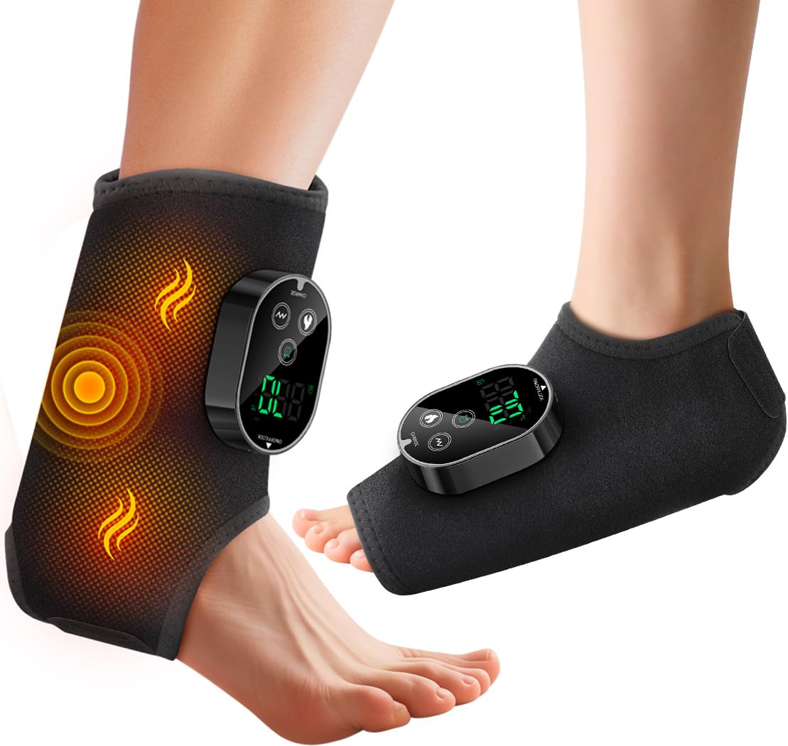TOSOENPHY Foot Massager for Neuropathy Plantar Fasciitis Pain Relief, Cordless Heated Vibrating Cloud-Soft Ankle Wrap Feet Massage, Portable 2H Run Time, 6 Heats, 3 Modes, Auto-Off Timer,1 Pair