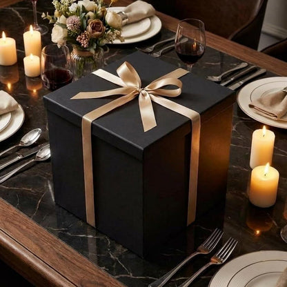 UoeRing Matte Black Large Gift Box 1Pcs 12x12x11 Inch,Gift Box with Lid for Presents Birthdays,Christmas Valentine's Day,Mother's Day, with Ribbon Card Envelope Shredded Paper Fill