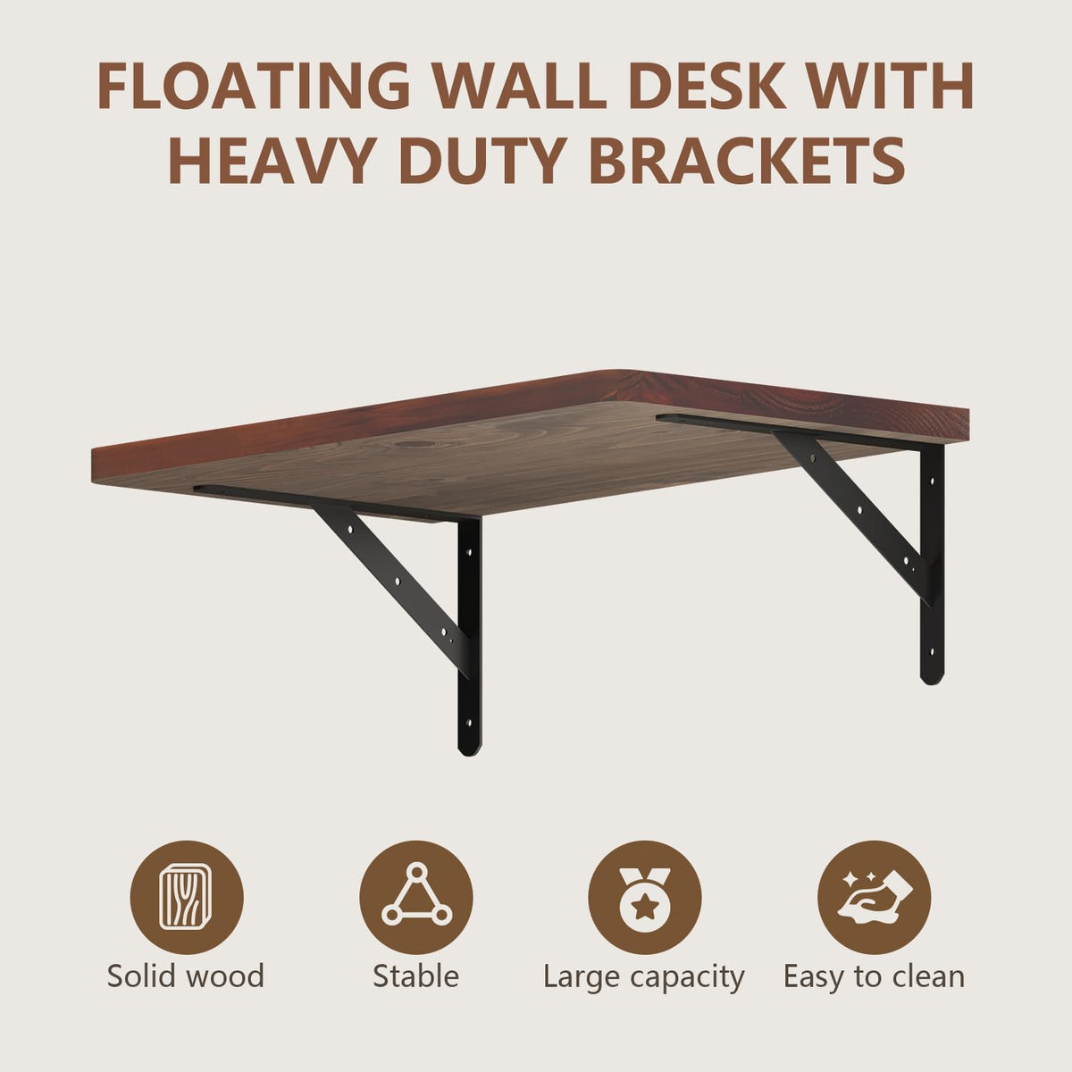 ONOTETUT Floating Wall Desk for Home Office,Wall Mounted Table with Pine Wood,24 Inch Workbench for Garage,Work Table with Heavy Duty Brackets for Kitchen,Dining,Laundry,Floating Shelf for Wall