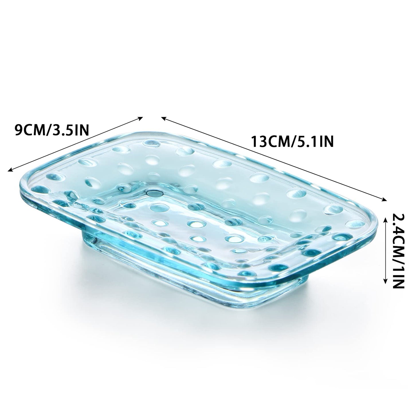 MDLUU 2-Pack Glass Bar Soap Dish, Embossed Bar Soap Holder, Decorative Soap Saver Tray for Shower, Bathtub, Bathroom Sink, Kitchen Sink (Square)