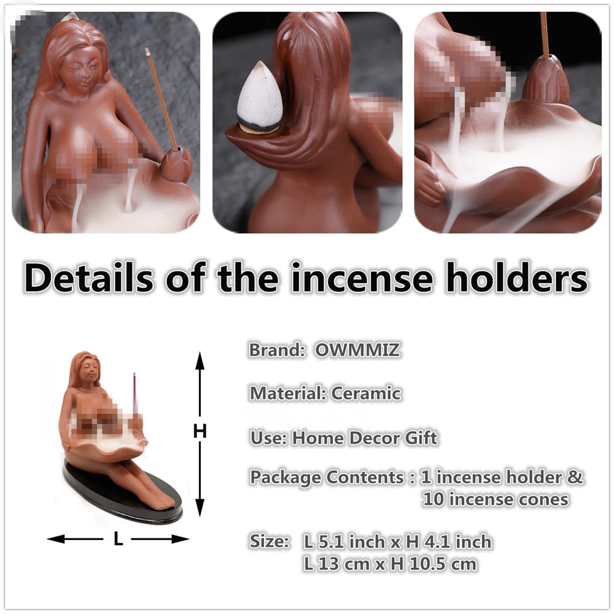 Red Ceramic Maid Backflow Incense Burner, Waterfall Incense Holders Home Decor Ornament