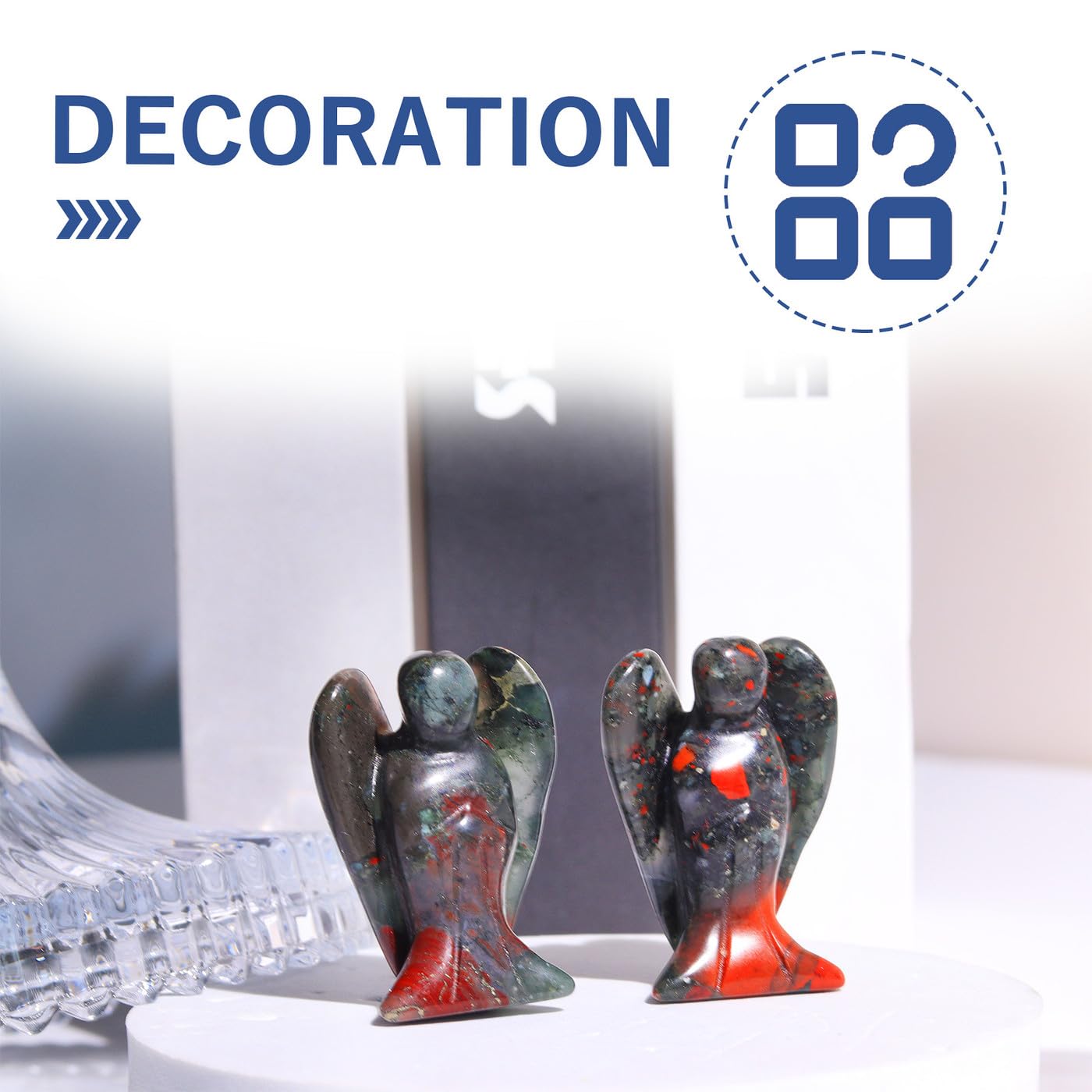 QINJIEJIE African Bloodstone Crystals Angel Decor Peace Statue Stone Guardian Angel Healing Hand Carved Gemstones Cute Pocket Figurines Room Office Desk Decorations Gifts for Women