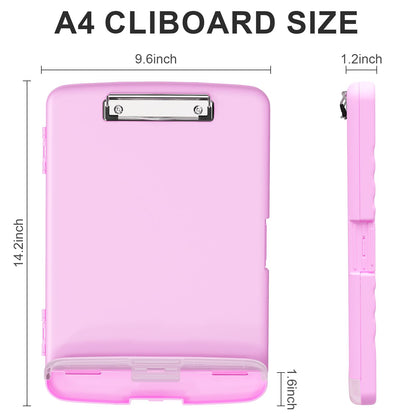 Plastic Clipboard with Storage, 8.5 x 11 Storage Organization Box Side-Opening, Heavy Duty Clip Board with Pen Holder and Paper Folder for Nurses, Teachers, Office & School Supply, Dark Pink