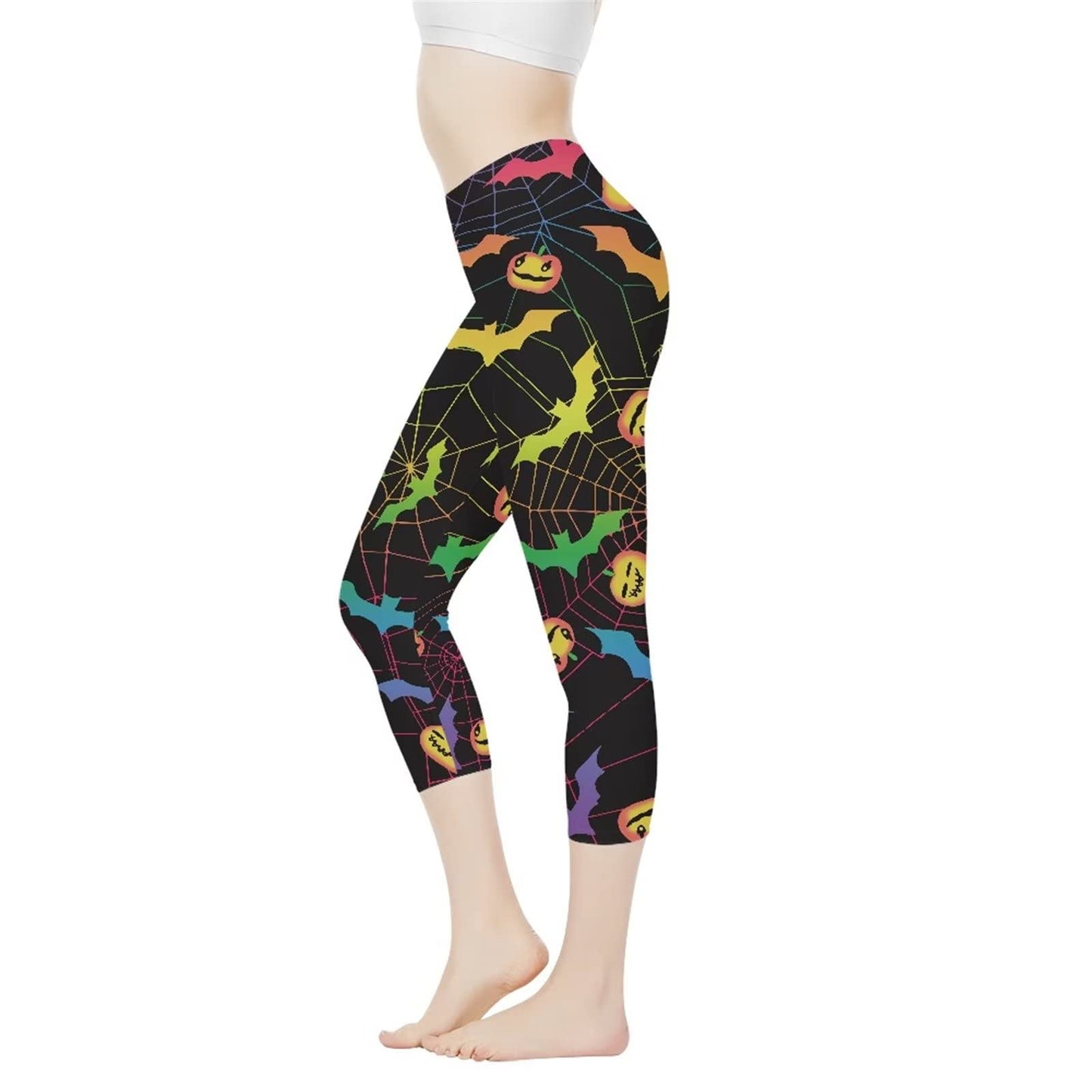 AFPANQZ Women's Yoga Legging Summer Soft Athletic Yoga Pants Halloween Pumpkin Bat Leggings Tight Sportpant Seamless Compression Leggings High Waist Leggings Halloween Party Costumes