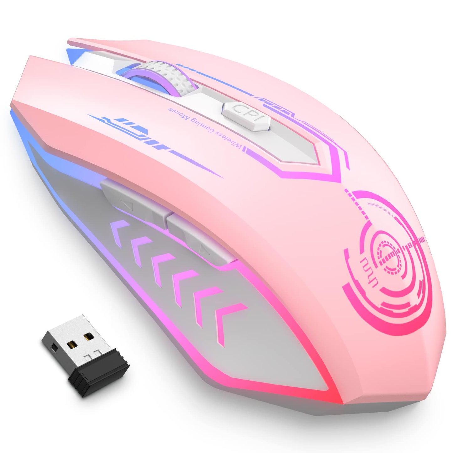 UHURU Wireless Gaming Mouse Up to 12000 DPI, Rechargeable USB-C Wireless Mouse with 7 Buttons 7 Dynamic LED Color Ergonomic Programmable MMO RPG for PC Laptop, Compatible with Windows Mac