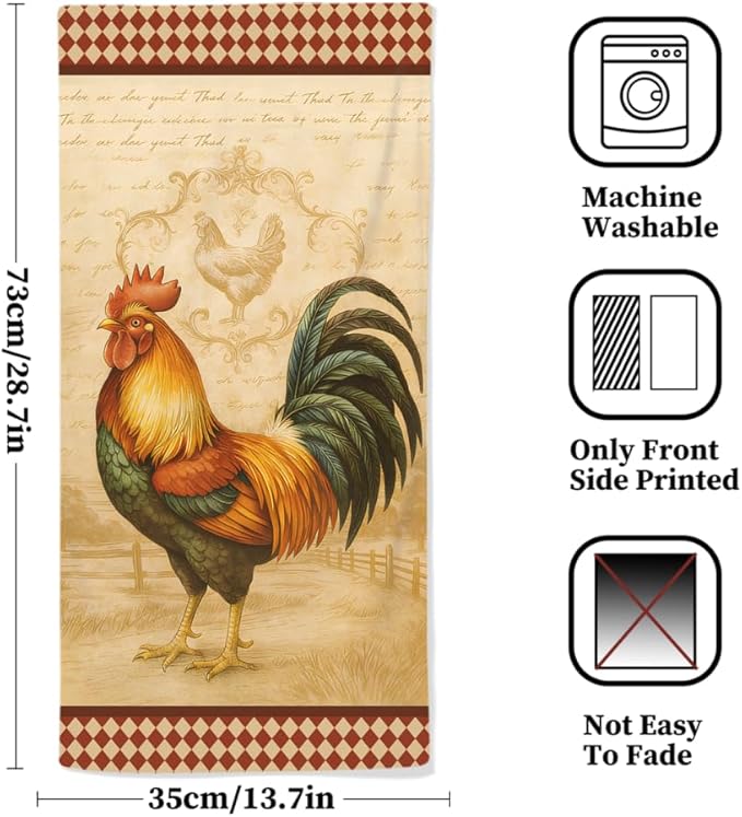 Farm Chicken Hand Towels, Decorative Rooster Towels Sets of 2 Soft Rustic