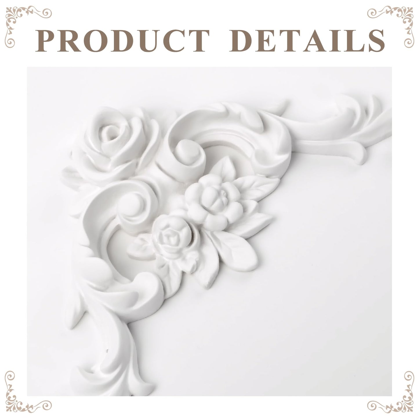 Corner Molding Ornament for Walls, French Style Decorative Accent with Floral Pattern, Rose Style Small, 4 Pieces