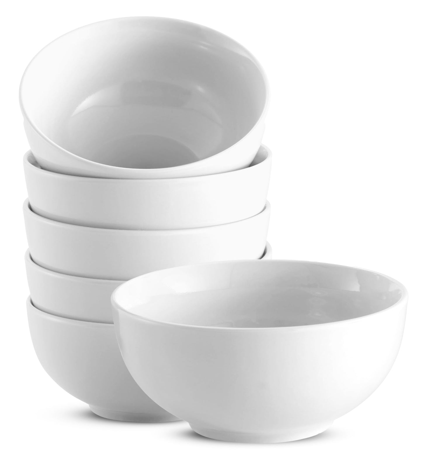 KooK Ceramic Soup bowls, Microwave, Dishwasher and Freezer Safe, Porcelain Dishes for Soup, Pasta, Salad, Oatmeal, Deep Interior, 24 oz, Set of 6, Marshmallow White