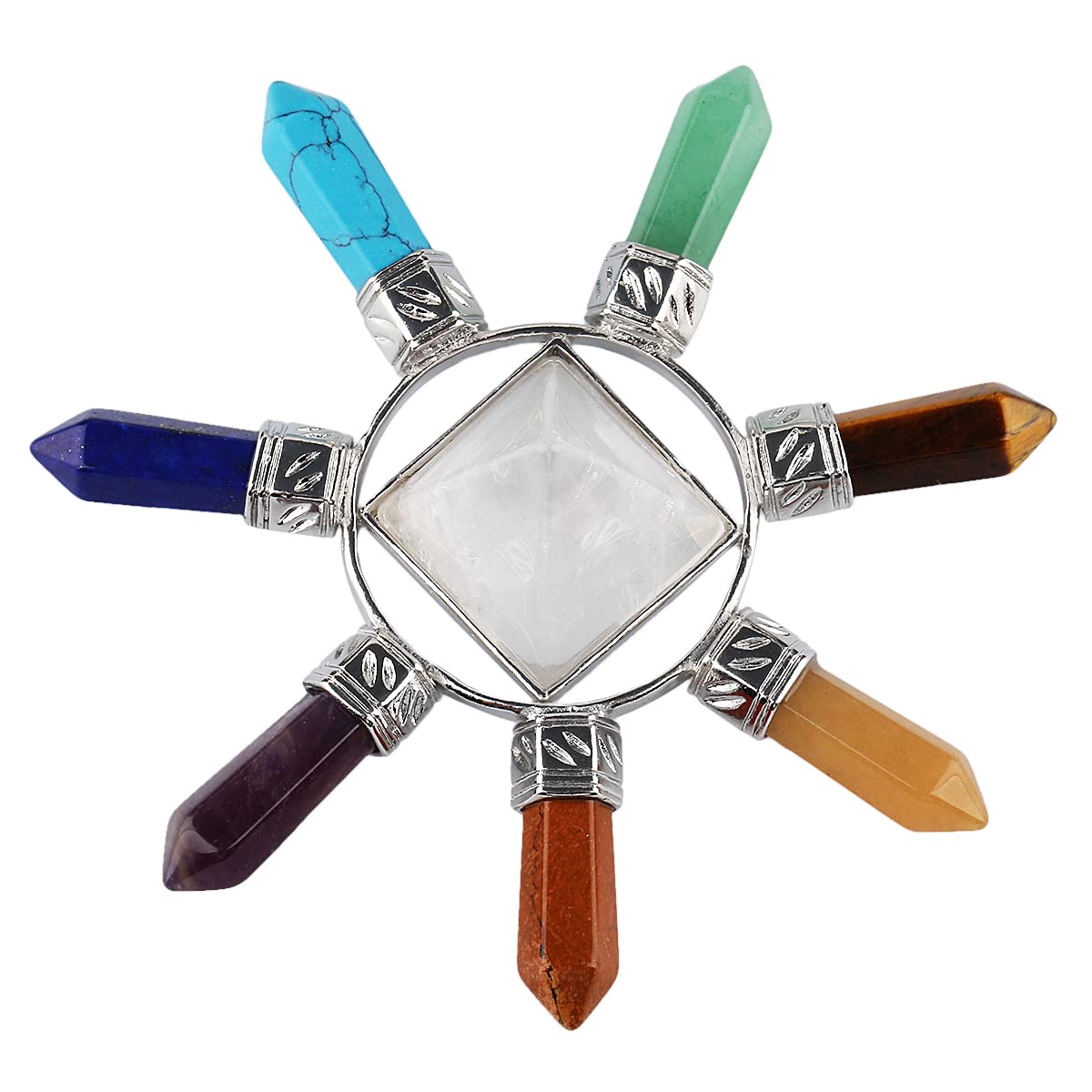 Rockcloud Pyramid & 7 Chakra Points Energy Generator,Reiki Healing Crystal Stone,Rock Quartz