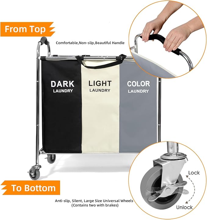 Laundry Basket with Wheels, 240L Laundry Hamper with 3 Clothes Hamper Bag