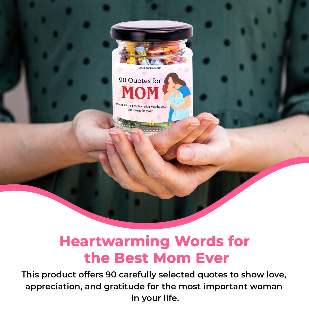 90 Love Notes for Mom in a Jar with NFC Keychain, Positive Affirmation Cards, Emotional Support Jar with Daily Affirmations for Women, Birthday Gifts for Mom, Mom Gifts from Daughters