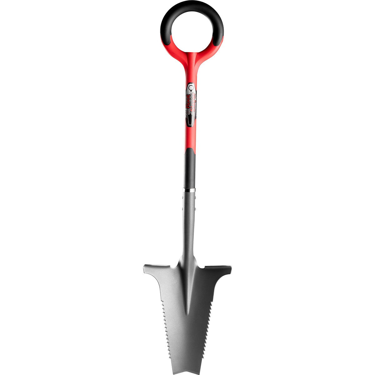 Root Slayer 22011 Garden Shovel with Serrated Blade for Digging and Root Cutting, Heavy Duty Steel Spade, Red