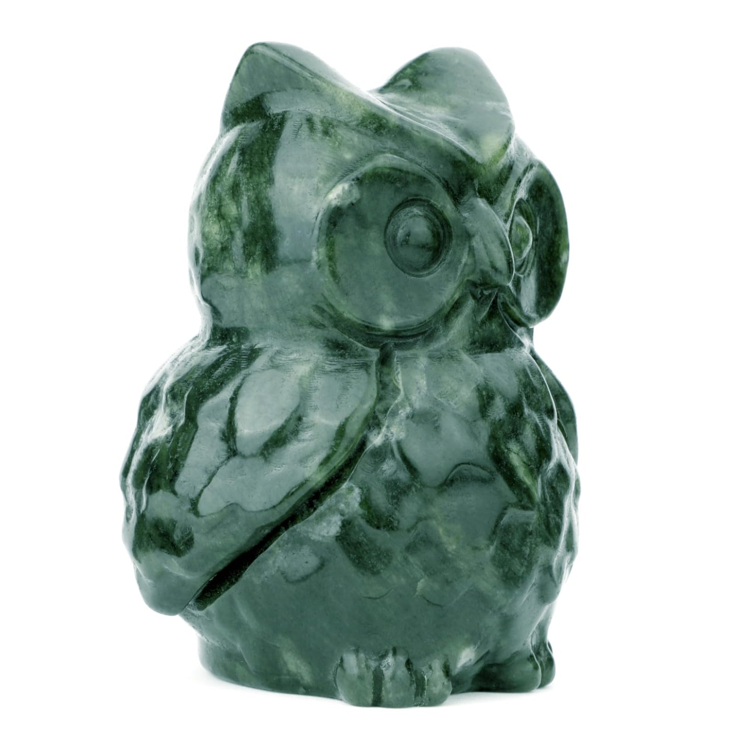 gemshan Jade Stone Owl Statue - 3.3inch Jade Statue Hand-Carved Animal Figurines for Home Office Desk Decoration