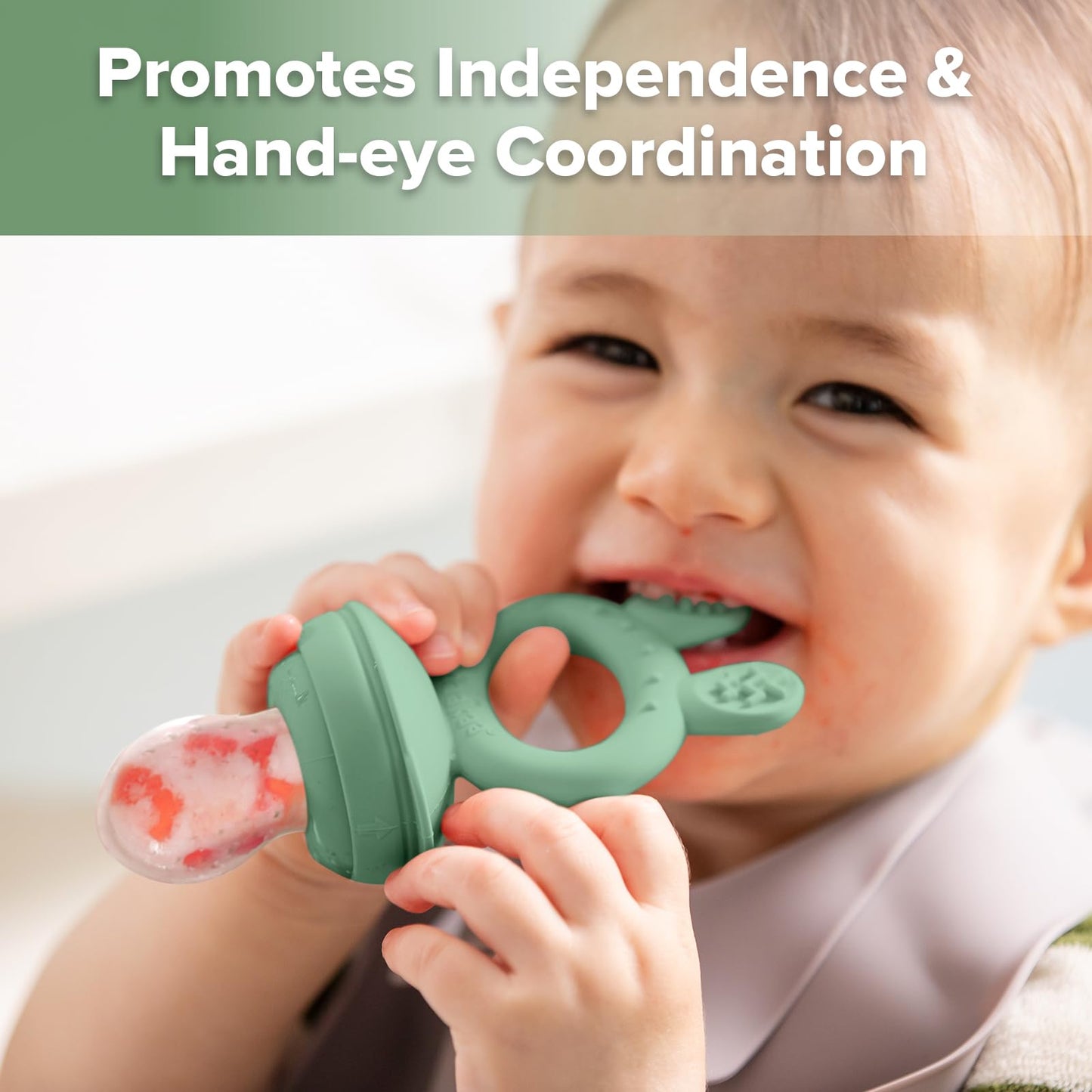 Haakaa Baby Fruit Food Feeder & Silicone Freezer Nibble Tray Combo - Breastmilk Popsicle Mold for Baby Cooling Relief, BPA Free Baby Mesh Food Feeder for Infant Self Feeding - Pea Green