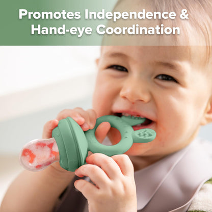 Haakaa Baby Fruit Food Feeder & Silicone Freezer Nibble Tray Combo - Breastmilk Popsicle Mold for Baby Cooling Relief, BPA Free Baby Mesh Food Feeder for Infant Self Feeding - Pea Green