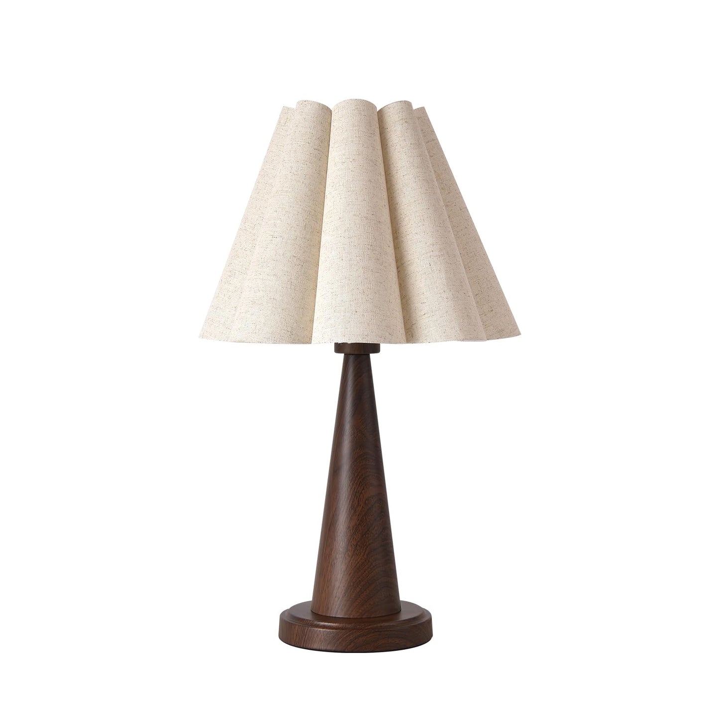 Fengarolam Modern Table Lamp with Petal Linen Lampshade, Dark Faux Wood Metal Base – 20.5” Bedside Nightstand Lamp for Bedroom, Living Room, Office, E26 Base, Max 60W (Bulb Not Included)