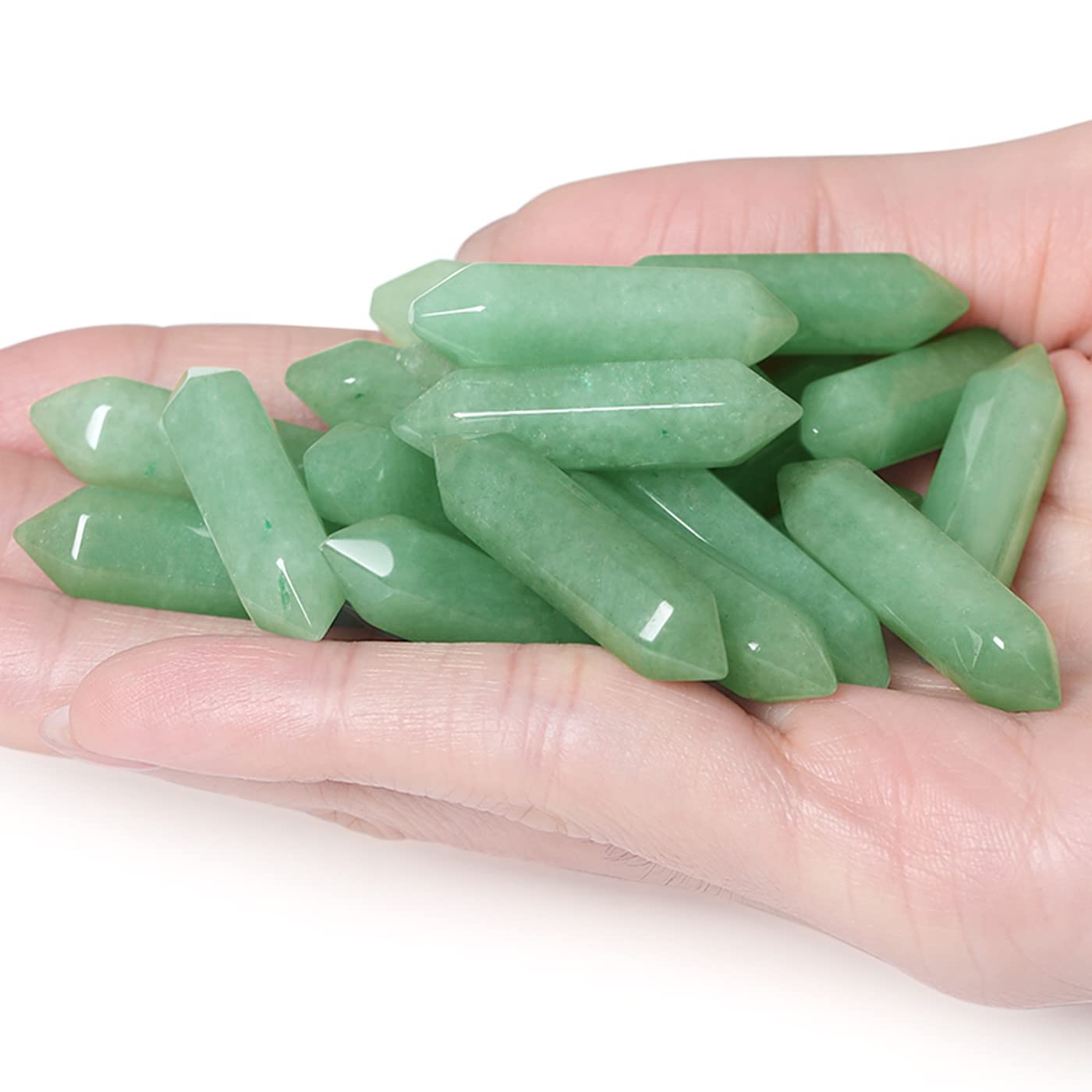 QINJIEJIE 20PCS Green Aventurine Crystals Wands Stones Set Healing Crystal Points Bulk Gemstones Hexagonal Polished Gems Natural Reiki Stone for Energy Balancing Meditation Witchcraft Gifts