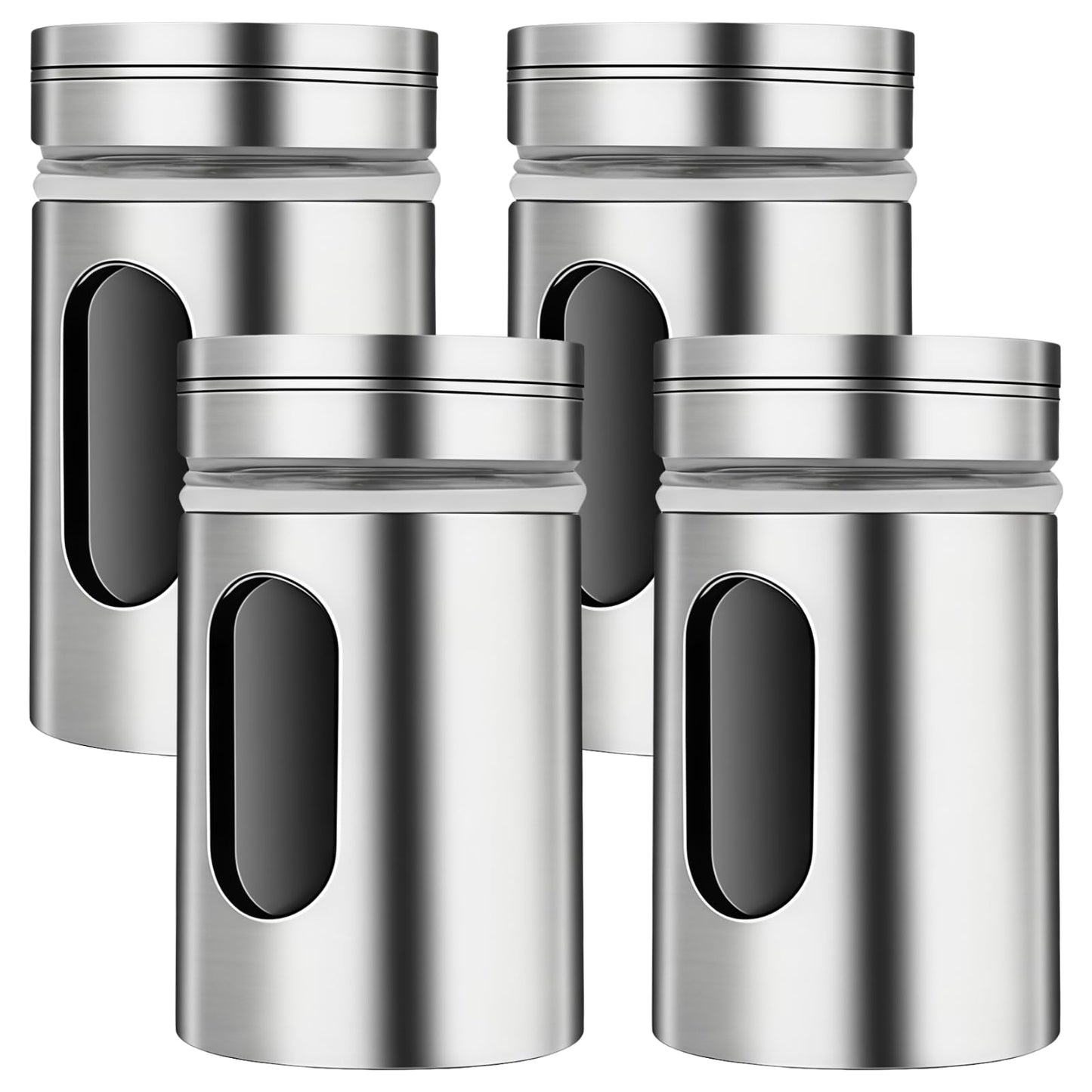 4 Pcs Salt and Pepper Shakers, Stainless Steel Kitchen Spice Dispensers with Adjustable Pour Holes, Clear Viewing Window, Mini Spice Jars for Salt, Pepper, Sugar, Cinnamon