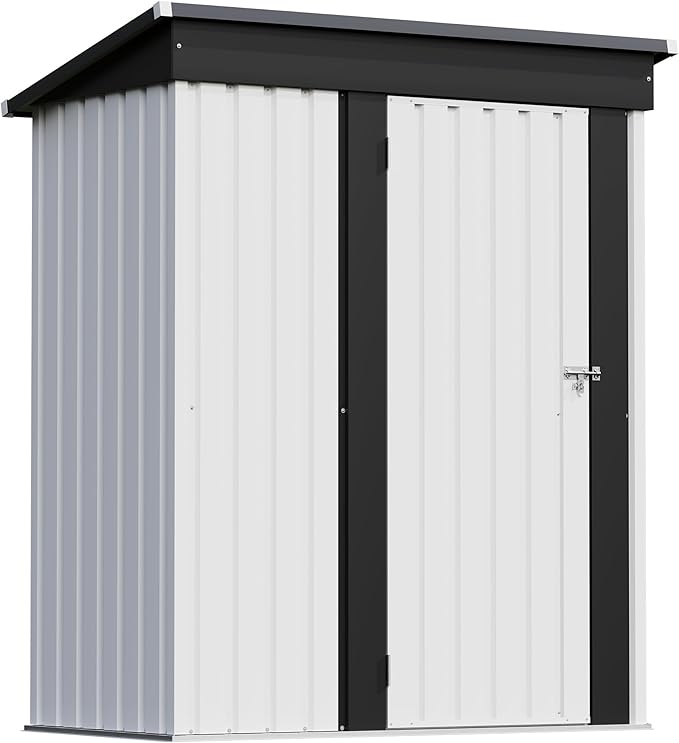 Patiowell 5x3 FT Outdoor Storage Shed, Garden Tool Shed with Sloping Roof and Lockable Door, Metal Shed for Backyard Garden Patio Lawn, White