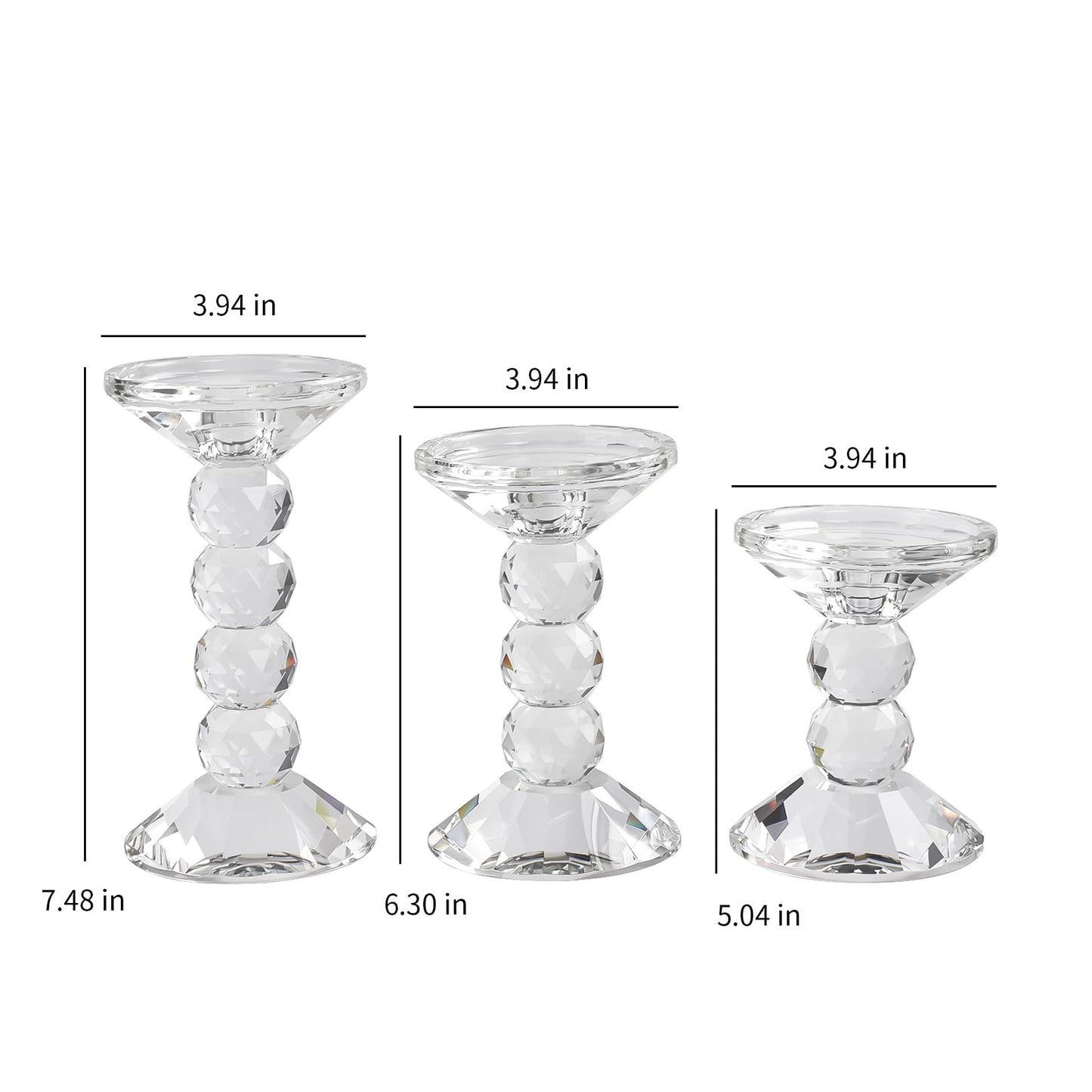 Kitcom Crystal Candlestick Holders Crystal Pillar/Taper Candle Holders, Tabletop Centerpieces for Party Wedding Banquet Decorations Set of 3, Comes with Gift Box(7.5''/6.3''/4.9'' Tall)