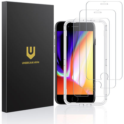 UNBREAKcable Shatterproof Tempered Glass Screen Protector for iPhone SE 2022/SE 2020, iPhone 8/7 [3-Pack] [99.99% HD Clear] [Easy Installation Frame] [9H Hardness][Bubble Free] for Apple 4.7''