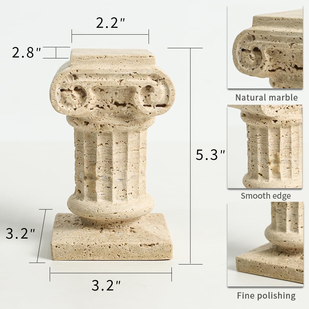 DUANYAN Travertine Roman Pillar Statues Small Sculpture Decor for Coffe Table, Decorative Pillar for Living Room Bedroom Bookshelf Display, Mini Roman Columns, Tabletop Elegant Stone Statue