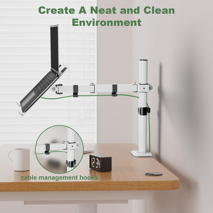 Laptop Desk Mount, Single Laptop Stand Arm with Vented Tray for 17 inch Notebook or 14”-32” Monitor, Holds up to 17.6 lbs, Fully Adjustable, Clamp/Grommet Mounting, VESA 75/100mm