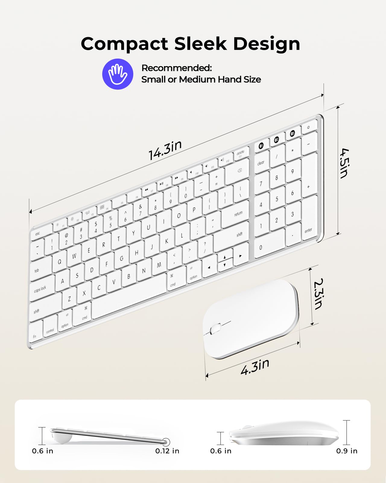 seenda Bluetooth Keyboard and Mouse for Mac, SKM64-2 Multi-Device Rechargeable Slim Wireless Keyboard Mouse Stainless Steel Full Size, Compatible with MacBook Pro/Air, iPad, Mac - Space Gray