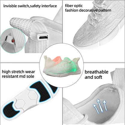 Shinmax Light Up Shoes,Fiber Optic LED Shoes for Women Men USB Charging Dancing LED Sneakers Flashing Shoes Glowing Luminous Trainers for Festivals and Parties White