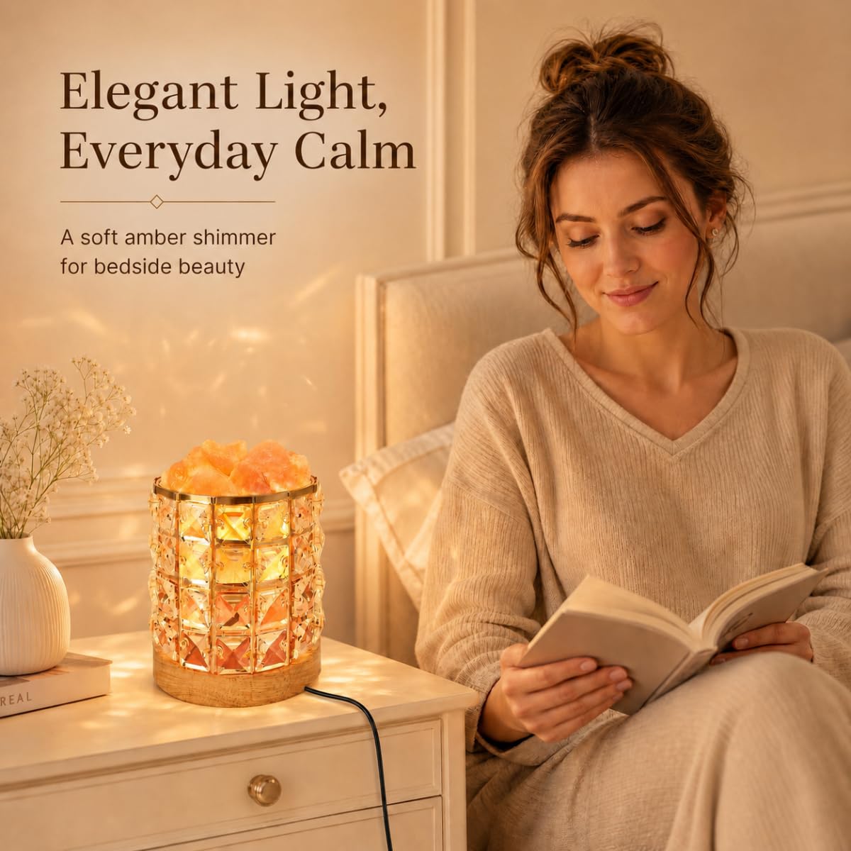 LOOPUPU Himalayan Salt Lamp 5in Plug-in Natural Pink Salt Rock Night Light Dimmer Switch 2 Bulbs Included Bedroom Desk Decor (Crystal Column)