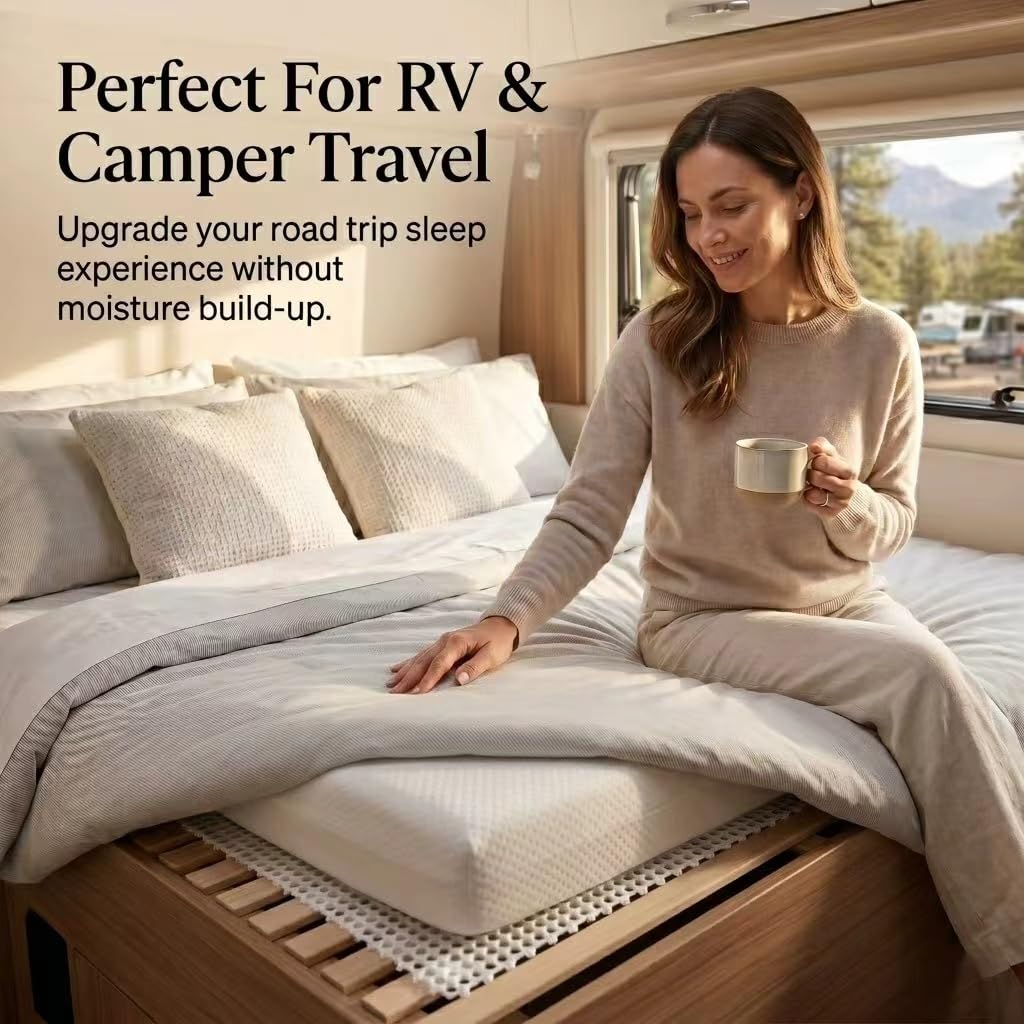 83" L x 59" Inch Plastic Ventilated Mattress Underlay Pad for RV Boat Camper Interlocking Modular Design, Breathable Mesh RV Under Mattress Ventilation Air-Flow (White)