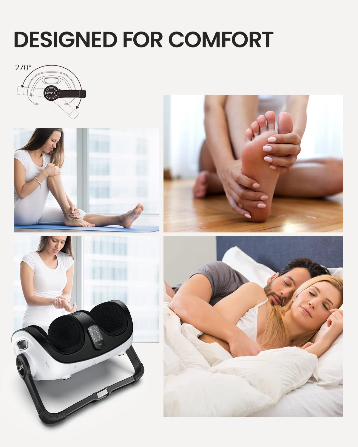 RENPHO Shiatsu Foot Massager with Heat, Foot and Calf Massager Focus on Feet Health, Deep Kneading Massage for Plantar Fasciitis Relief, Fits Size up to 14, Birthday Dad Men