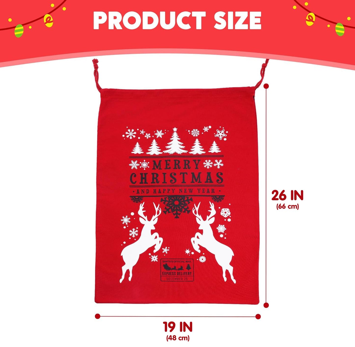 JOYIN 3 Packs Santa Sack, Large Christmas Canvas Gift Bag with Drawstring 26" x 19" for Hoilday Party Supplies, Reusable Personalized Best Gift for Xmas Package Storage, Christmas Event Party Favors