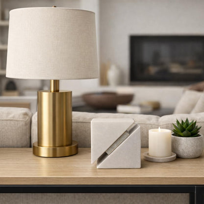 White Marble Sculpture Cube – Accessories for Room Styling and Layering – Shelf, Desk, or Console Placement – Modern Geometric Design Accent for Contemporary Spaces, Home Decor – 4", White Finish