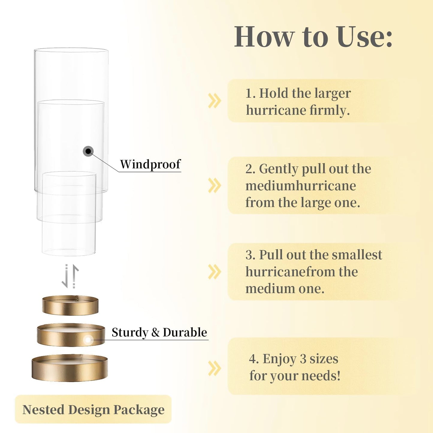 Hewory Hurricane Candle Holder for Pillar Candles: Gold Votive Candle Holders Set of 6, Glass Hurricane with Metal Candle Plate, Pillar Candle Holder for Table Centerpiece Wedding Holiday Home Decor