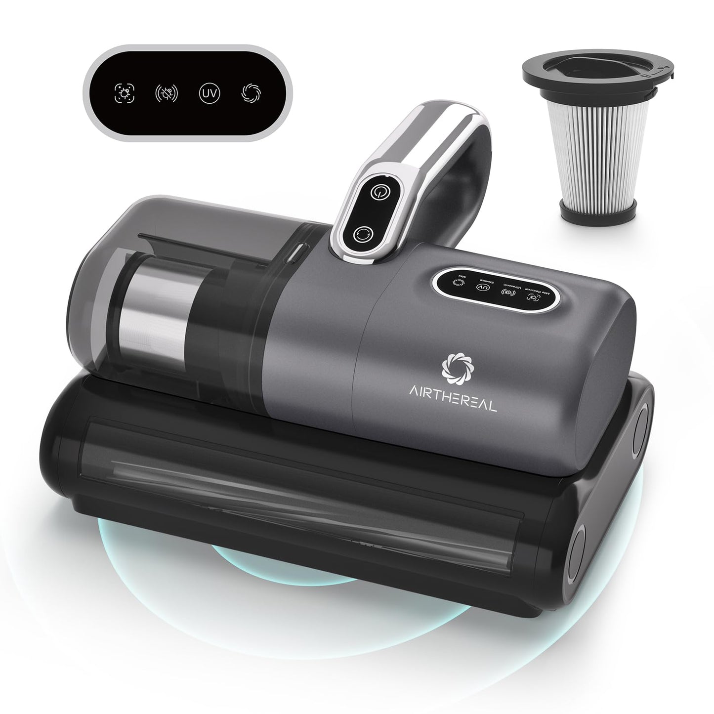 AIRTHEREAL M1 Mattress Vacuum Cleaner, 6 in 1 Bed Vacuum with High-Frequency Vibration - 80,000 RPM Dual Brushroll Rotation, UV-C Light, 14Kpa Suction, Dust Sensor, Ultrasonic and Heating Tech