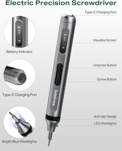 Mini Electric Screwdriver Set, 52 in 1 Precision Electric Screwdriver Cordless with 48 Magnetic Bits, Power Screwdriver Repair Tool Kit with Tweezers and Pry Bar, for Laptop Phone Electronics Repair